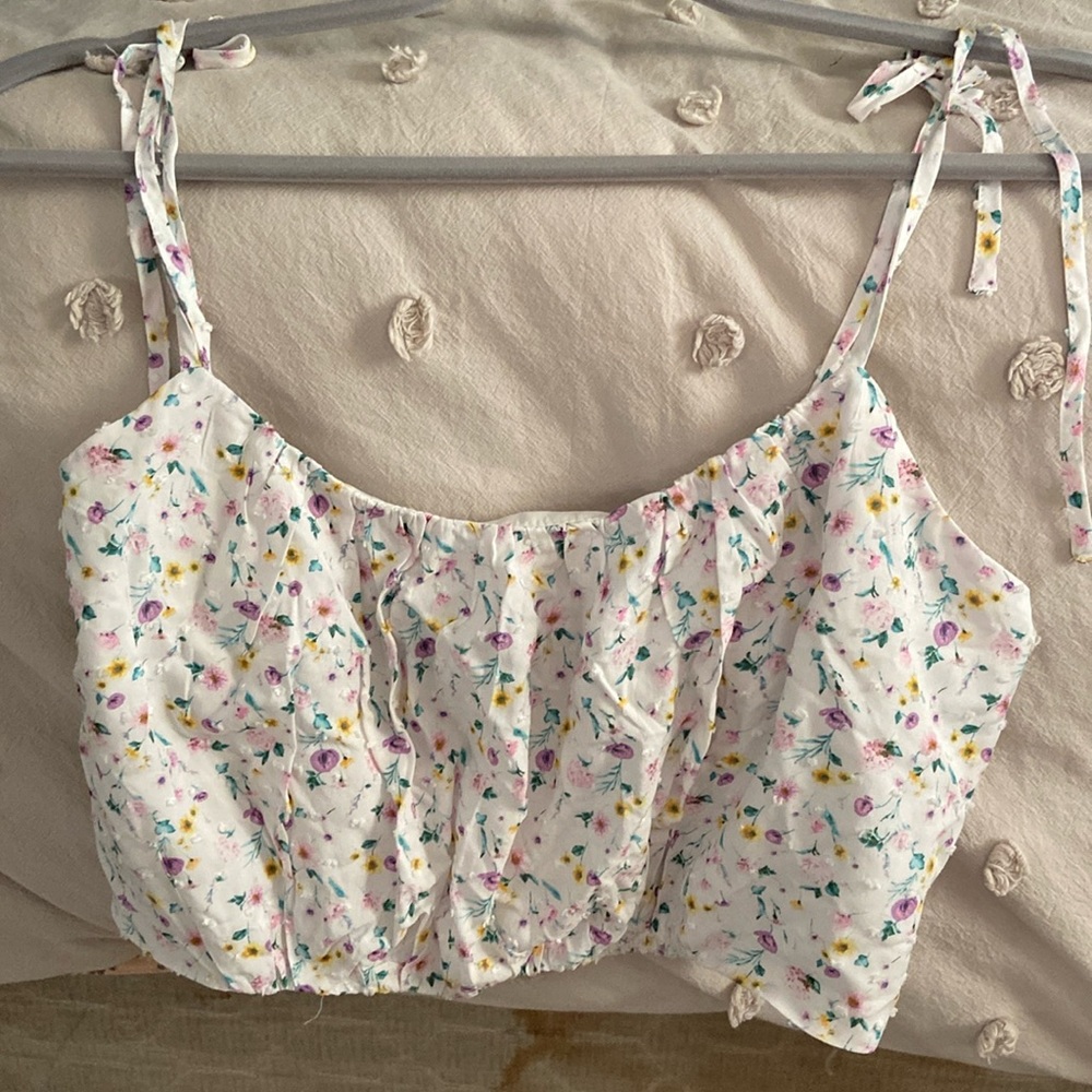 Self tie floral cropped tank top